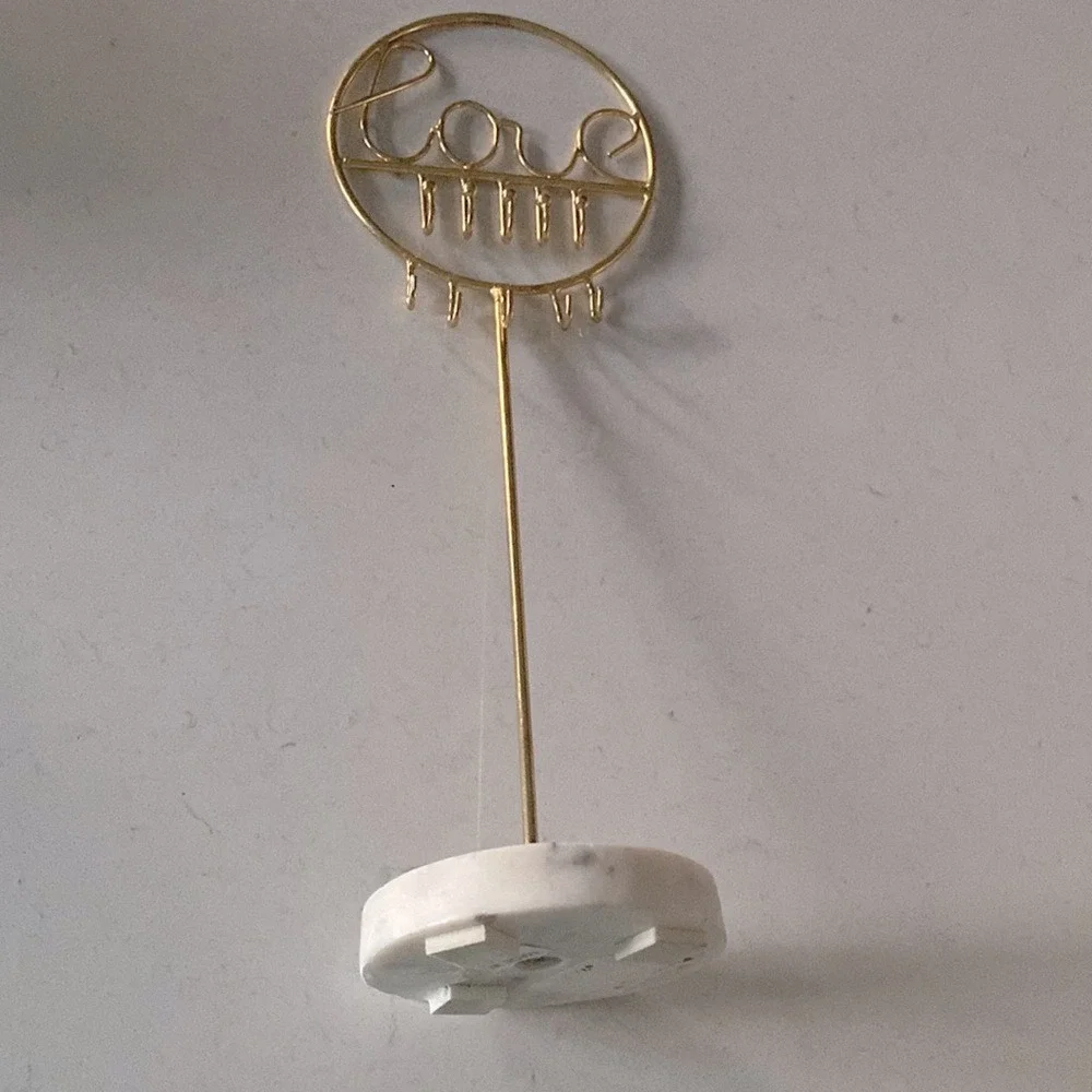 Gold Love Script Wire Jewelry Stand with‎ White Marble Base Organizer